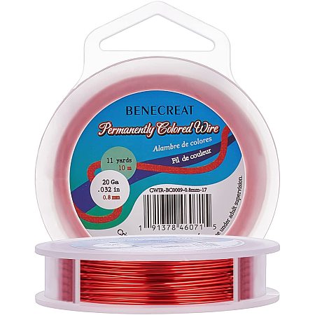 BENECREAT 20 Gauge 10m/11yard Craft Wire Jewelry Wire Copper Beading Wire for Jewelry Making Supplies and Crafting, Crimson