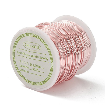 Honeyhandy Copper Craft Wire Copper Beading Wire, Long-Lasting Plated, Pink, 21 Gauge, 0.7mm, about 42.65 Feet(13m)/roll