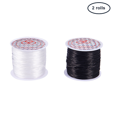 PandaHall Elite 2 Roll 0.8mm Clear White & Black Elastic Stretch String Cord for Jewelry Making Bracelet Beading Thread (60m/Roll)