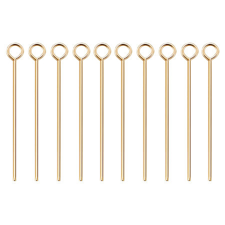 BENECREAT 300PCS  Real Gold Plated Eye Pins 24 Gauge Eye pins for DIY Jewelry Making Findings - 25mm (1