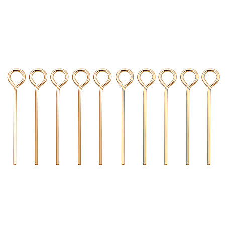 BENECREAT 300PCS  Real Gold Plated Eye Pins 21 Gauge Eye pins for DIY Jewelry Making Findings - 20mm (0.8