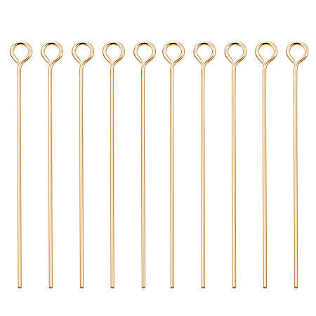 BENECREAT 100PCS  Real Gold Plated Eye Pins 21 Gauge Open Eye Pins for DIY Jewelry Making Findings - 45mm (1.8