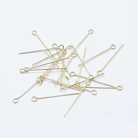 Honeyhandy Brass Eye Pin, Long-Lasting Plated, Real 18K Gold Plated, Nickel Free, 45mm, Hole: 2mm, Pin: 0.7mm