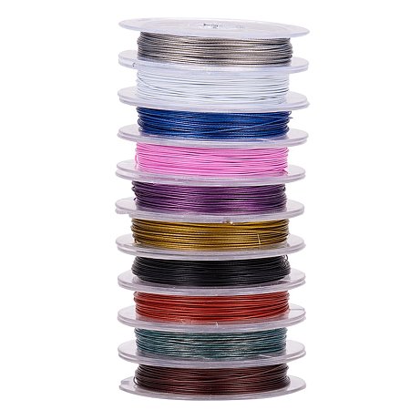 ARRICRAFT 10 Rolls 0.38mm Mixed Color Steel Tiger Tail Beading Wire, about 10m/roll