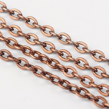 ARRICRAFT Iron Cable Chains, Unwelded, with Spool, Flat Oval, Cadmium Free & Nickel Free & Lead Free, Red Copper Color, 3x2x0.5mm, about 32.8 Feet(10m)/roll