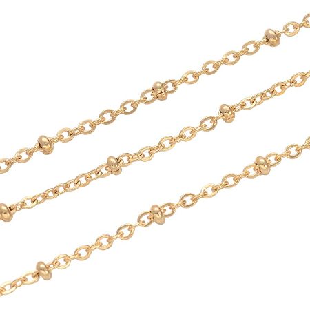 NBEADS 1m/1.09 Yards Golden Color Soldered 304 Stainless Steel Cable Chains Jewelry Making Chains Necklace Link Cable Chain Satellite Chains with Rondelle Beads for DIY Jewelry Making