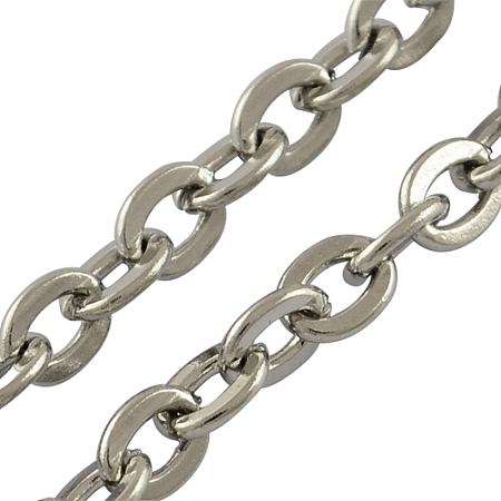 Honeyhandy 304 Stainless Steel Cable Chains, Soldered, Flat Oval, Stainless Steel Color, 3x2x0.6mm