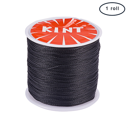 PandaHall Elite 1 Roll 0.5mm Round Waxed Cotton Cord Thread Beading String 116 Yards per Roll Spool for Jewelry Making and Macrame Supplies Black