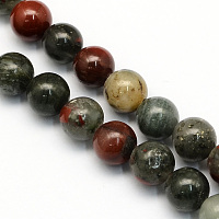 Arricraft Natural African Bloodstone Beads Strands, Heliotrope Stone Beads, Round, 6.5mm, Hole: 1mm, about 63pcs/strand, 15.5 inches