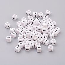 Honeyhandy Acrylic Horizontal Hole Letter Beads, Cube, White, Letter I, Size: about 6mm wide, 6mm long, 6mm high, hole: about 3.2mm, about 2600pcs/500g