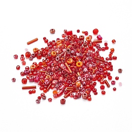 Honeyhandy Glass Seed Beads, Mixed Style, Mixed Shapes, Red, 1~7x2~4mm, Hole: 0.7~1mm