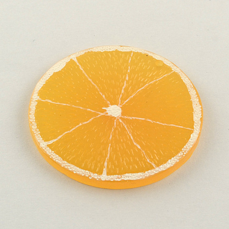 Honeyhandy Resin Fruit Pendants, Lemon/Flat Round, Orange, 48x3mm, Hole: 2mm