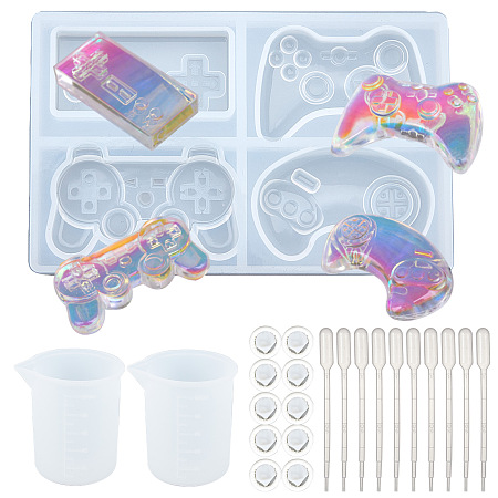 SUNNYCLUE DIY Gamepad Silicone Molds, with Measuring Cup, Latex Finger Cots, Plastic Transfer Pipettes, Clear, 99x61.5x10mm, Inner Diameter: 20~27x38~41.5mm