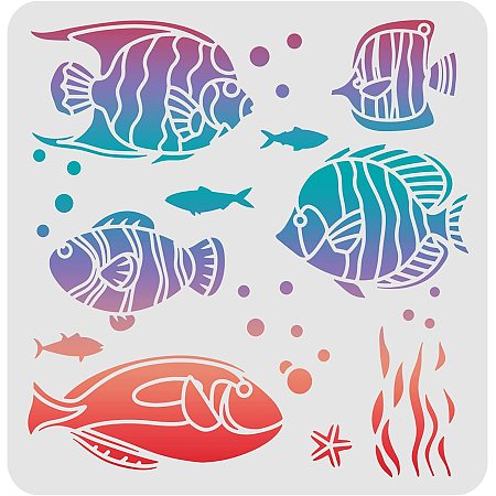FINGERINSPIRE Tropical Fish Stencil 11.8x11.8 inch Fish Stencils for Painting Reusable Sea Animal Stencil Sea Creatures Stencil for Painting on Wood Tile Paper Fabric Floor Wall