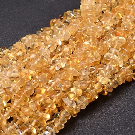 Honeyhandy Natural Citrine Chip Beads Strands, Dyed & Heated, 5~14x4~10mm, Hole: 1mm, about 15.5 inch~16.1 inch