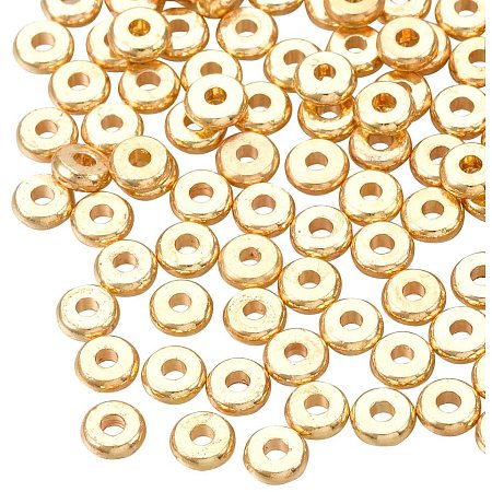 CHGCRAFT About 200pcs Brass Bead Spacers Disc Shaped Charms Loose Beads Real 18K Gold Plated Charms for DIY Jewelry Making 4x1mm, Hole 1.2mm