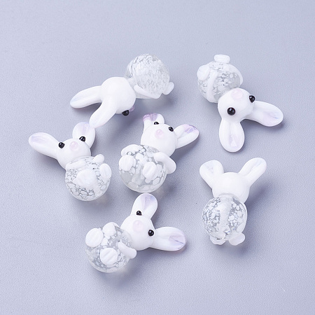 Honeyhandy Handmade Bunny Lampwork Beads, Rabbit Beads, White, 25~29x16~20x12~13mm, Hole: 1.2mm
