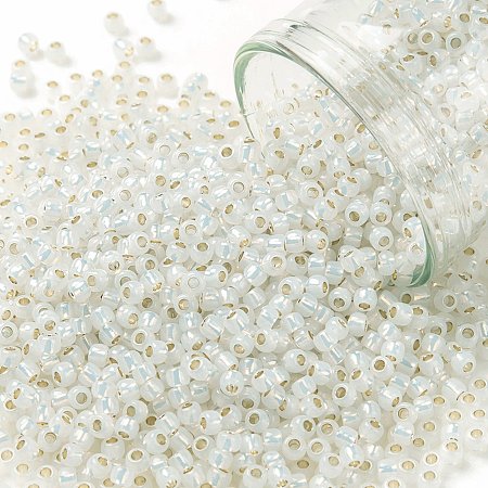 Honeyhandy TOHO Round Seed Beads, Japanese Seed Beads, (PF2100) PermaFinish White Opal Silver Lined, 8/0, 3mm, Hole: 1mm, about 220pcs/10g