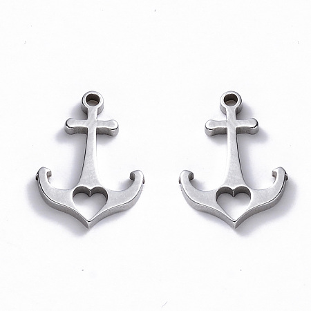 Honeyhandy 304 Stainless Steel Charms, Laser Cut, Anchor with Heart, Stainless Steel Color, 15x11x1mm, Hole: 1.2mm