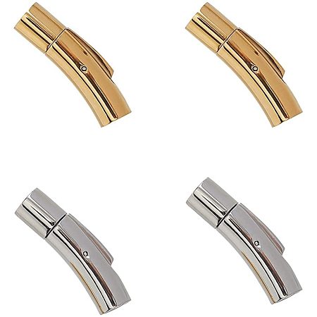 UNICRAFTALE Tube 304 Stainless Steel Bayonet Clasps, Jewelry Findings, Column, Golden & Stainless Steel Color, 28x7x7.5mm, Hole: 5mm, 2colors, 2sets/color, 4sets/box