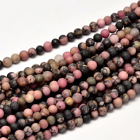 ARRICRAFT Frosted Natural Rhodonite Round Bead Strands, 4mm, Hole: 1mm, about 95pcs/strand, 15 inches