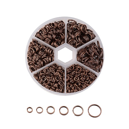 ARRICRAFT 1 Box Mixed Size Red Copper Iron Double Jump Rings, Nickel Free Mixed Split Jump Ring