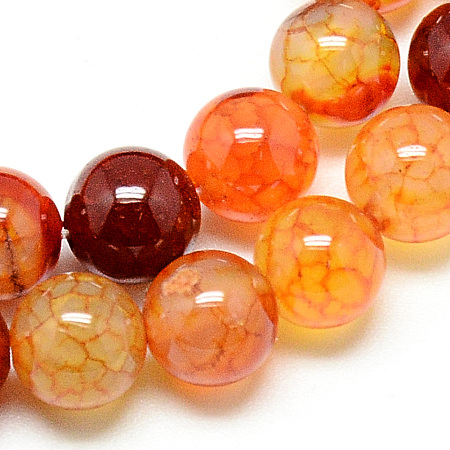 Arricraft Natural Dragon Veins Agate Beads Strands, Dyed, Round, Dark Orange, 8mm, Hole: 1mm, about 48pcs/strand, 14.96 inches