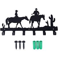 Arricraft Iron Wall Mounted Hook Hangers Decorative Organizer Rack with 6 Hooks West Cowboy for Bag Clothes Key Scarf Small Wall Shelf Holder Wall Decorative (19.7x40x2.38cm)