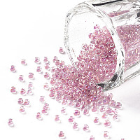 FGB 11/0 Transparent Glass Seed Beads, Inside Color, AB Color Plated, Pearl Pink, 2.3x1.5mm, Hole: 1mm, about 2000pcs/50g