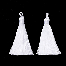 Honeyhandy Polyester Tassel Big Pendants Decoration, White, 80~90x8.5~9mm, Hole: 4x6mm