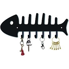 CREATCABIN Hook Hanger Wall Key Holder Metal Decorative Mounted Coat Hanger with Fish Bone Shape Design Organizer Rack with 6 Hooks for Wall, Bathroom, Kitchen, Entryway