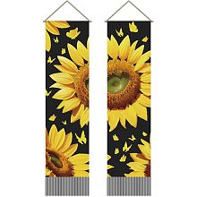 AHANDMAKER 2 Pcs Sunflower Tapestry, Butterfly Flower Vertical Tapestry Wall Hanging, Yellow Flower Tapestry Art, Rustic Wall Hanging Decor Long Tapestry for Bedroom and Living Room(51x13 Inch)