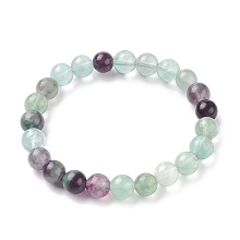 Honeyhandy Natural Fluorite Stretch Bracelets, Round, 2-1/8 inch(5.3cm), Bead: 8.8~9.5mm