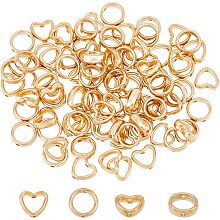 200Pcs 2 Style Light Gold Plastic Circle Spacer Bead Frames Double Hole Beading Frames Heart Shape Earring Bracelet Necklace Beading Connectors for DIY Craft Jewelry Making