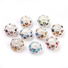 Arricraft Rondelle 304 Stainless Steel Polymer Clay Rhinestone European Beads, with Double Side Platinum Color Core, Stainless Steel Color, Mixed Color, 10x6mm, Hole: 4mm