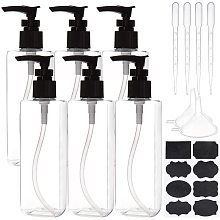 BENECREAT 6 Pack 250ml Large Plastic Square Pump Bottles Clear Empty Bottles Large Capacity Shampoo Lotion Dispenser with 4PCS Dropper, 2PCS Hopper, 1PC Label for Travel Camping Business Trip