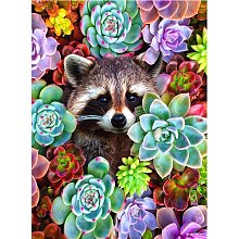 Honeyhandy 5D DIY Diamond Painting Animals Canvas Kits, with Resin Rhinestones, Diamond Sticky Pen, Tray Plate and Glue Clay, Raccoon Pattern, 30x20x0.02cm