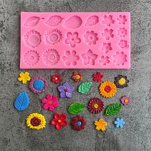 Honeyhandy Food Grade Silicone Molds, Fondant Molds, Baking Molds, Chocolate, Candy, Biscuits, UV Resin & Epoxy Resin Jewelry Making, Flower & Leaf, Random Single Color or Random Mixed Color, 172x88.5x8mm, Inner Diameter: 17~36x9~26mm