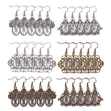 PandaHall Elite 36pcs 3 Styles Tibetan Alloy Pendant Tray Bezel Cabochon Settings, 40pcs Oval Transparent Glass Cabochons and 40pcs Brass Earring Hooks (Antique Silver & Bronze)