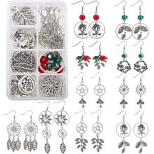 SUNNYCLUE 1 Box DIY Make 10 Pairs Flower Earrings Making Kit Sun Leaf Links Connectors Pendants Cabochons Settings Earrings Hook & Jump Rings for Adults DIY Earring Jewellery Making, Silver