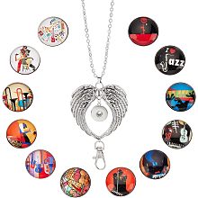 SUNNYCLUE 1 Box 12Pcs Necklace Lanyards Set ID Badge Lanyard Cute Angel Wing Interchangeable Music Snap Button Office ID Badges Holder Breakaway Stainless Steel Necklace Chain for Keys Teacher Nurse