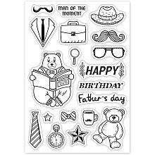 GLOBLELAND Happy Birthday Bear Clear Stamps Transparent Silicone Stamp for Card Making Decoration and DIY Scrapbooking