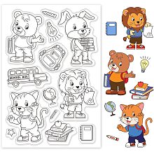 GLOBLELAND Back to School Silicone Clear Stamps Animals Transparent Stamps for Holiday Greeting Cards Diary Joural Making DIY Scrapbooking Photo Album Decoration Paper Craft