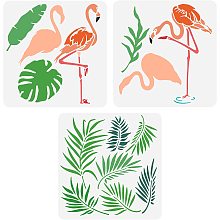 FINGERINSPIRE 3 Pcs Flamingo Stencils 11.8x11.8inch Layered Flamingo & Leaves Stencil Plastic Flamingo Stencil Reusable Flamingo Leaves Stencils for Painting on Wood, Floor, Wall DIY Home Decor