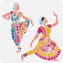 FINGERINSPIRE Indian Dance Stencils 11.8x11.8 inch Indian Stencil Template Plastic 2 Indian Dancer Pattern Stencils Reusable Classical Dance Stencils DIY Home Decor Stencil for Indian Craft Painting