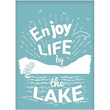 OLYCRAFT Silk Screen Printing Stencil Self-Adhesive Silk Screen Mesh Transfer, Christmas Theme Sign Mesh Transfers for T-Shirt Pillow Fabric Painting, Reusable and Washable- Enjoy Life by The Lake