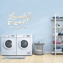 GLOBLELAND Laundry Acrylic Wall Stickers Wash Dry Fold Repeat Mirror Decor Stickers DIY Wall Decals for Living Room Bathroom Restroom Motivational Letter Wall Decor