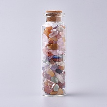 Honeyhandy Glass Wishing Bottle, For Pendant Decoration, with Gemstone Chip Beads Inside and Cork Stopper, 22x71mm