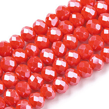 Honeyhandy Electroplate Glass Beads Strands, Pearl Luster Plated, Faceted, Rondelle, Red, 3x2mm, Hole: 0.8mm, about 165~169pcs/strand, 15~16 inch(38~40cm)