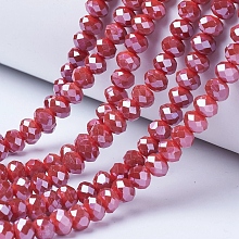 Honeyhandy Electroplate Glass Beads Strands, Pearl Luster Plated, Faceted, Rondelle, FireBrick, 4x3mm, Hole: 0.4mm, about 123~127pcs/strand, 17~17.5 inch(43~44cm)